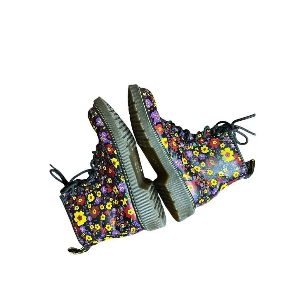 Dr. Martens Delaney Floral Combat‎ Boots Size 2